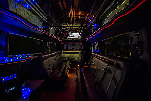 Limousine interior with LED lights