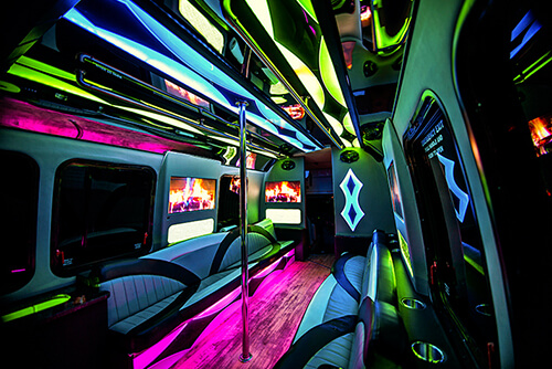 Colorful party bus interior