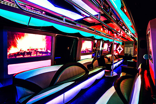 Inside a limo bus